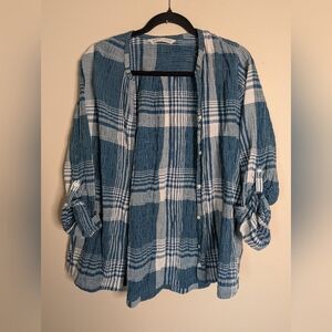 Woolrich Blue and White Plaid Shirt Size L